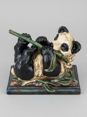 Panda with Bamboo Centerpiece Statue Ceramic